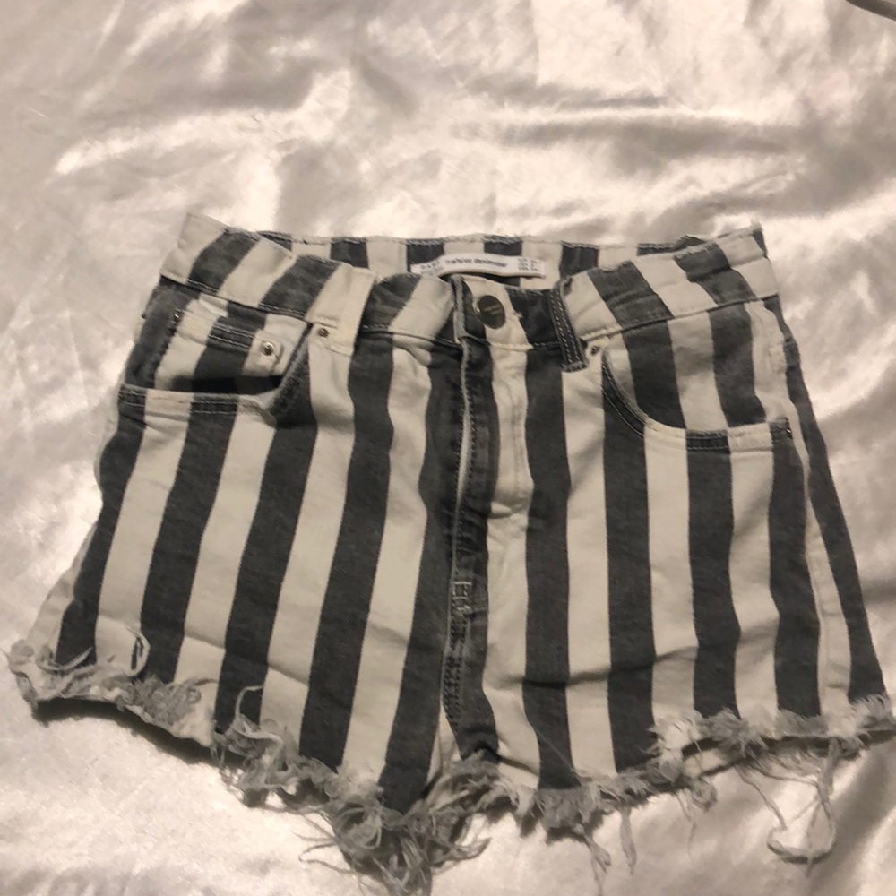 Grey and white denim shorts